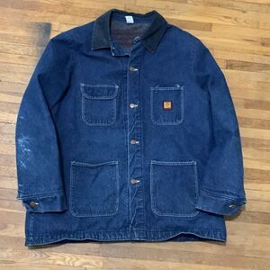 Big Ben Vintage Distressed Denim Blanket Lined Chore Barn Workwear Jacket Sz 48L